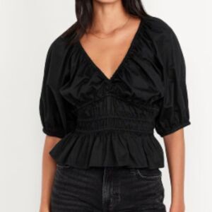 NWT Old Navy Smocked V-Neck Peplum Top M | Black Jack